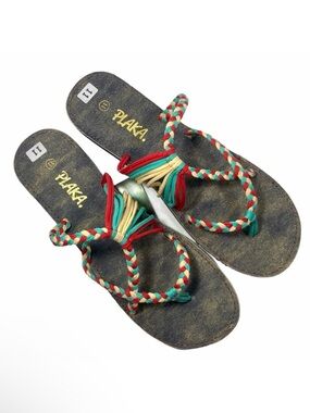 PLAKA Oceanside Flip Flop Sandals Turquoise Red White